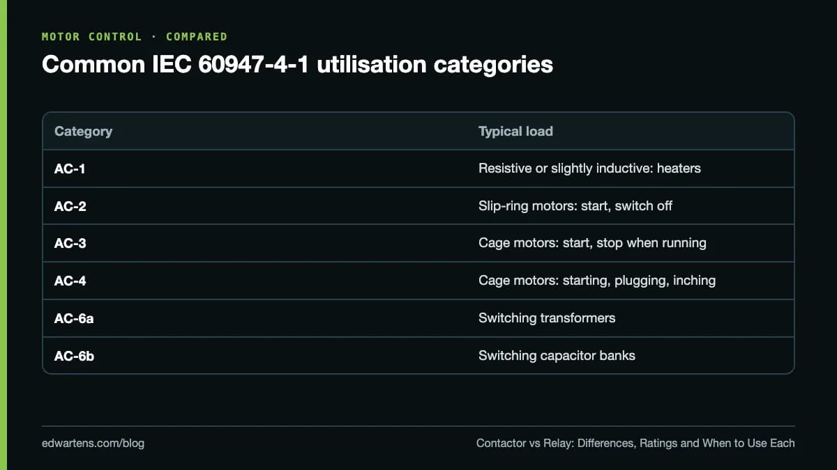 Common IEC 60947-4-1 utilisation categories