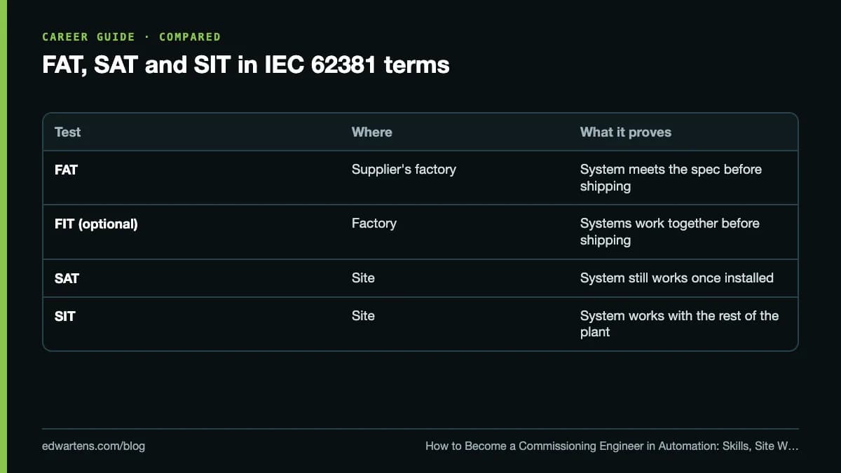 FAT, SAT and SIT in IEC 62381 terms