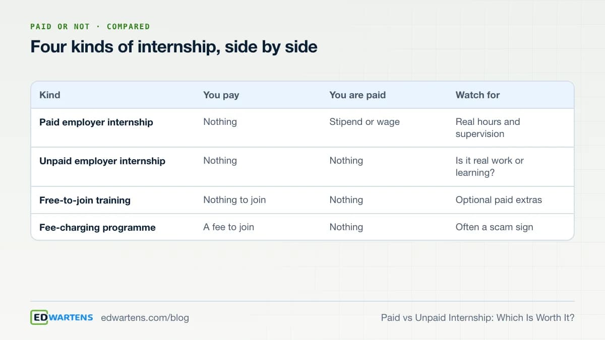 Four kinds of internship, side by side