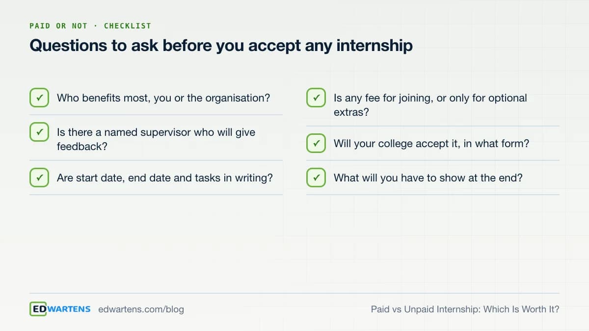 Questions to ask before you accept any internship