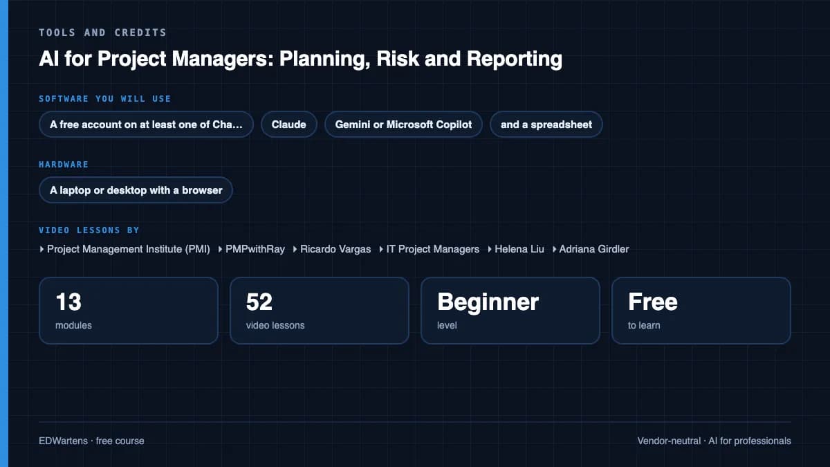 AI for Project Managers: Planning, Risk and Reporting: Tools and credits