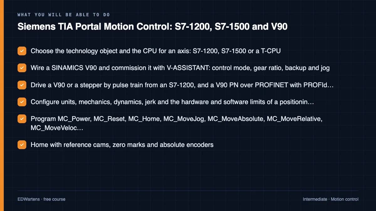 Siemens TIA Portal Motion Control: S7-1200, S7-1500 and V90: What you will be able to do