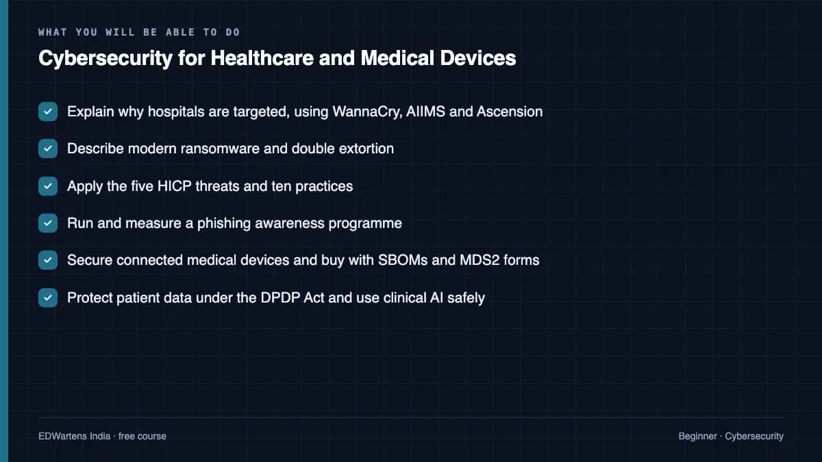 Cybersecurity for Healthcare and Medical Devices: What you will be able to do