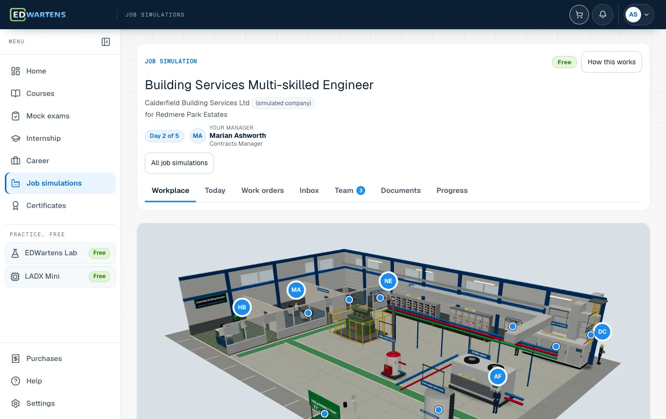The workplace of the simulated company in the Building Services Multi-skilled Engineer job simulation