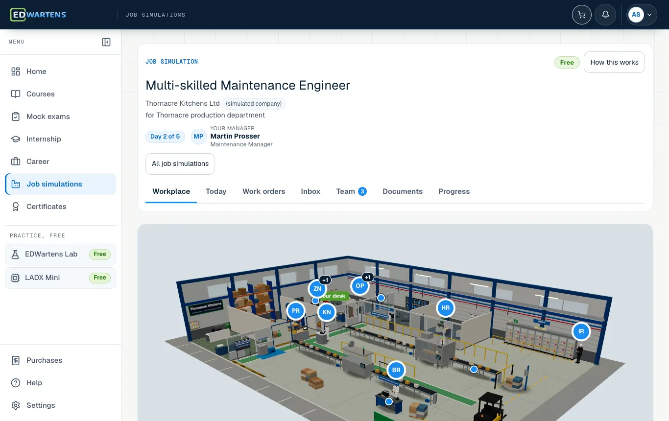 The workplace of the simulated company in the Multi-skilled Maintenance Engineer job simulation